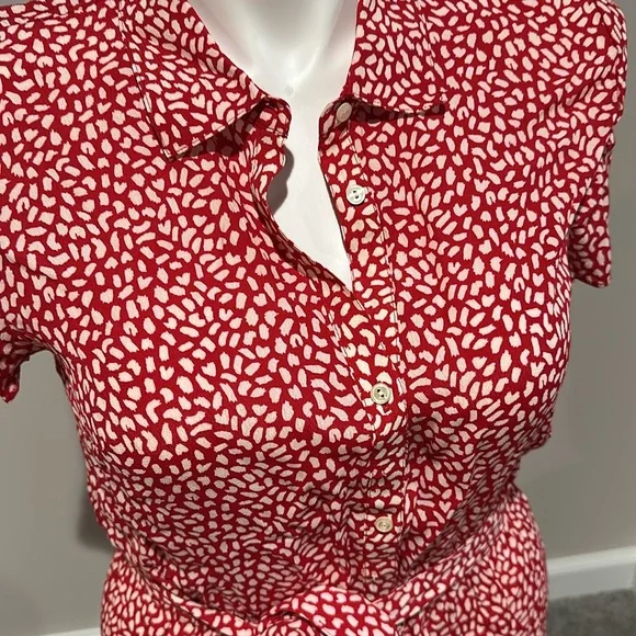 Talbots Red and White Short-Sleeve Printed Midi Shirt Dress - Picture 3 of 8